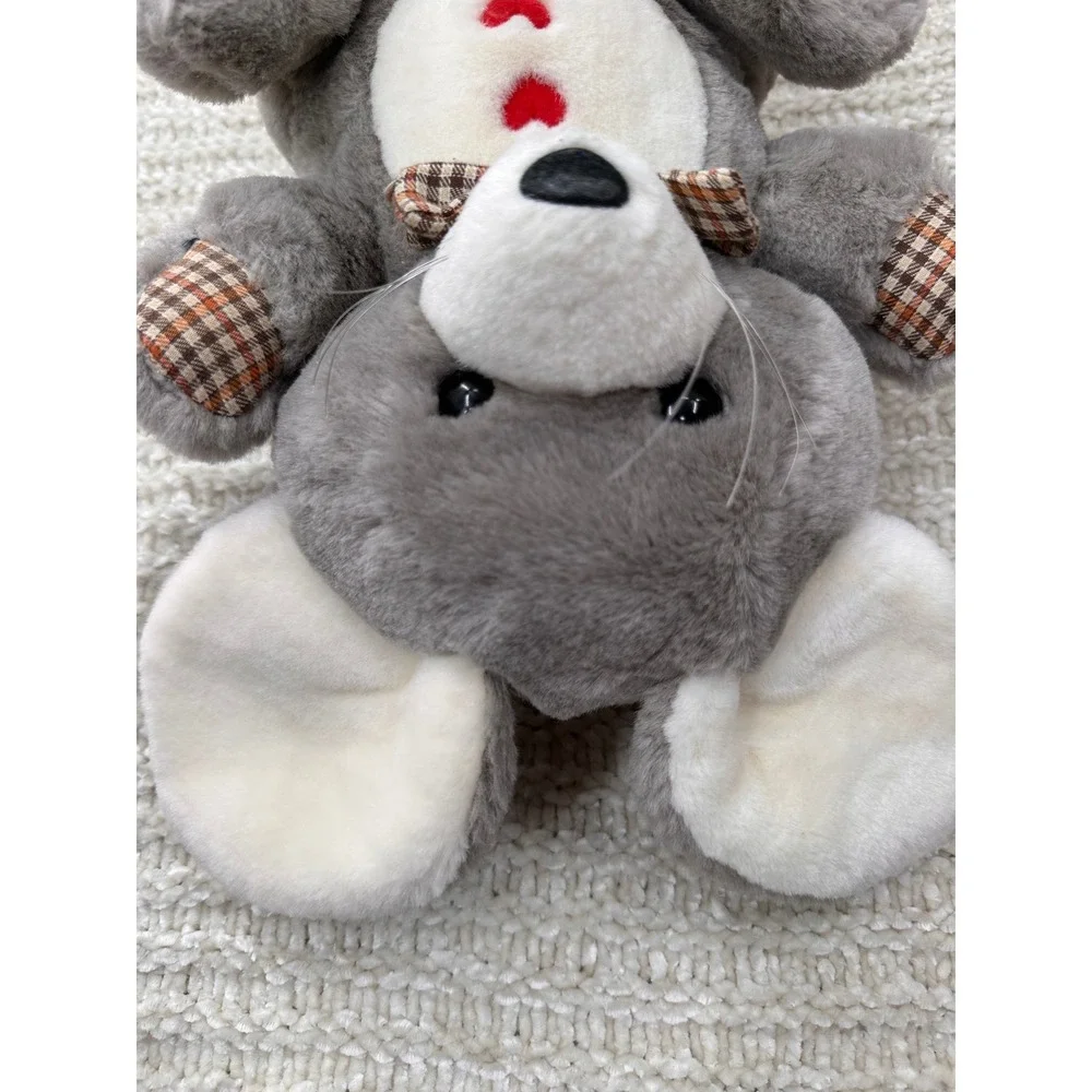 Mouse‎ Plush Stuffed Animal Grey White Plaid Hearts Lovey Kids Toy Nursery Decor